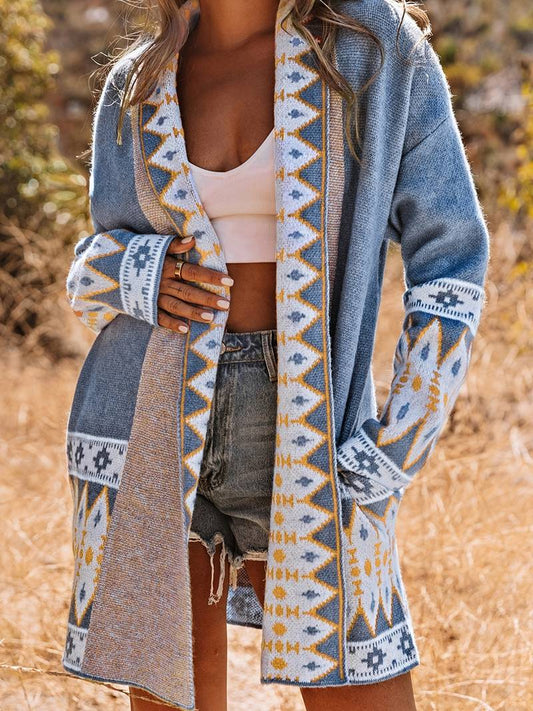 Blue Aztec- Cardigan Sweater for women