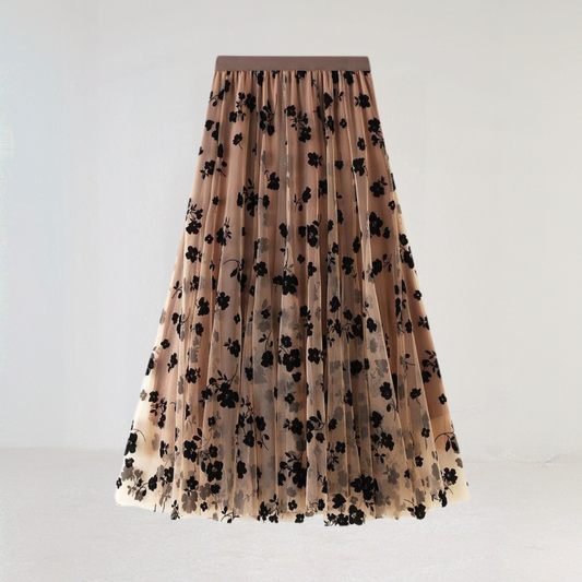 Floral Tulle Midi Skirt