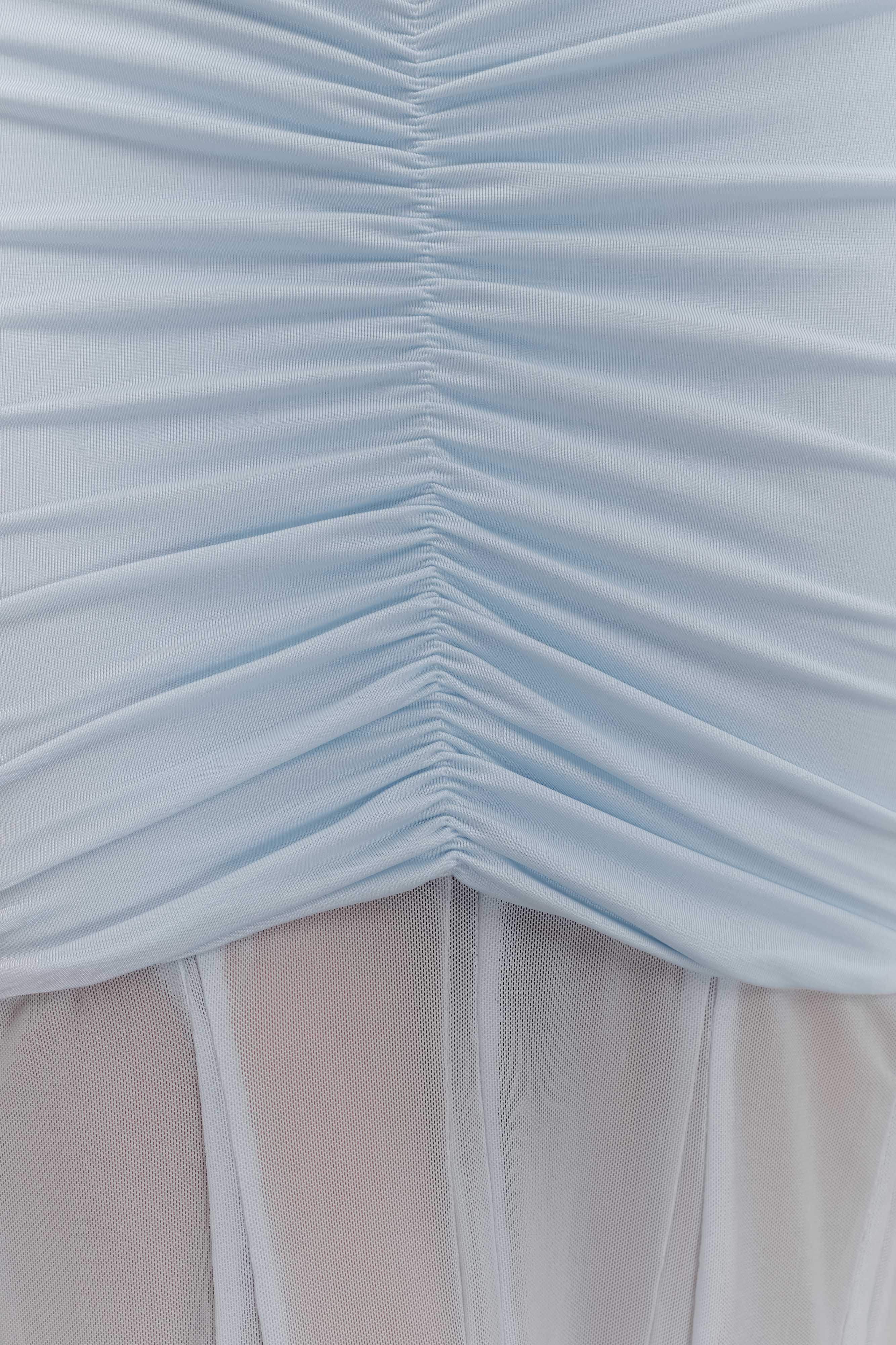 Caspian Slinky And Mesh Off Shoulder Maxi Dress - Pale Blue