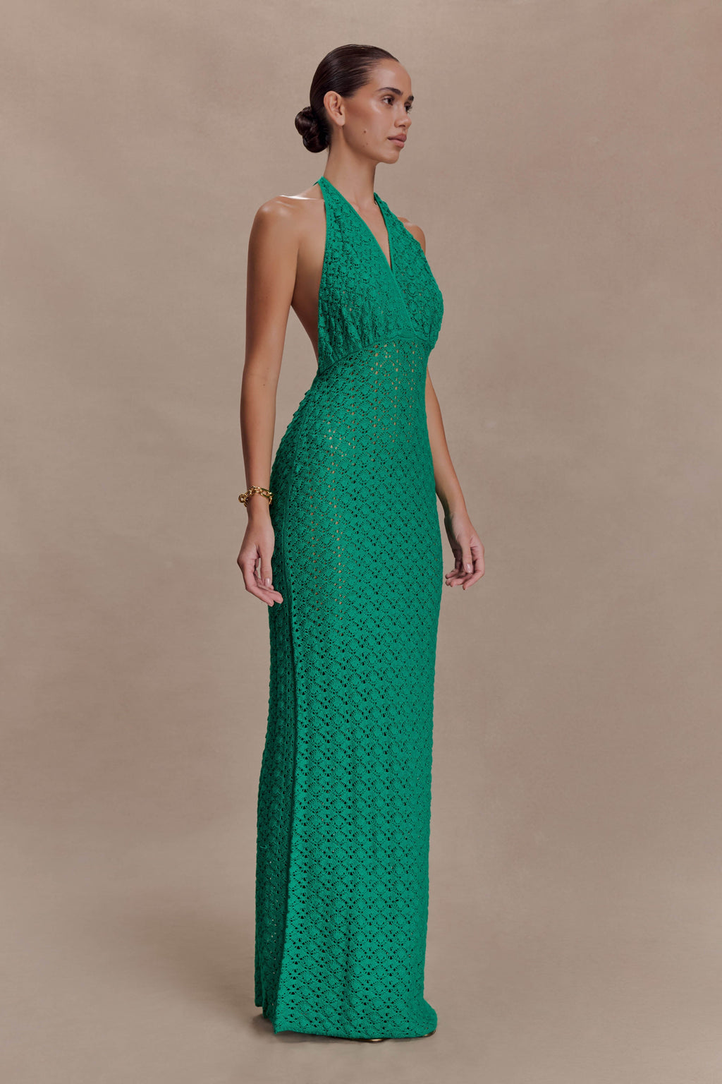 Deeliah Halterneck Crochet Maxi Dress - Emerald