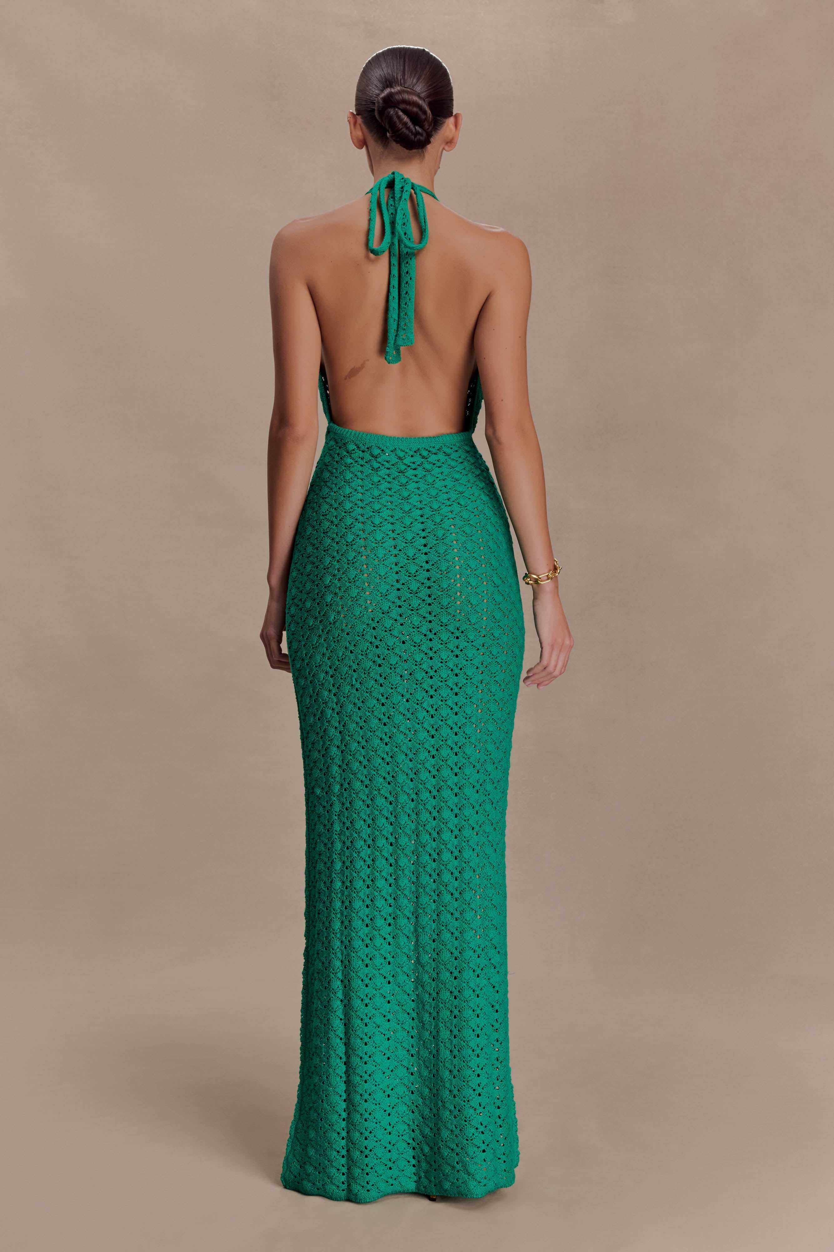 Deeliah Halterneck Crochet Maxi Dress - Emerald