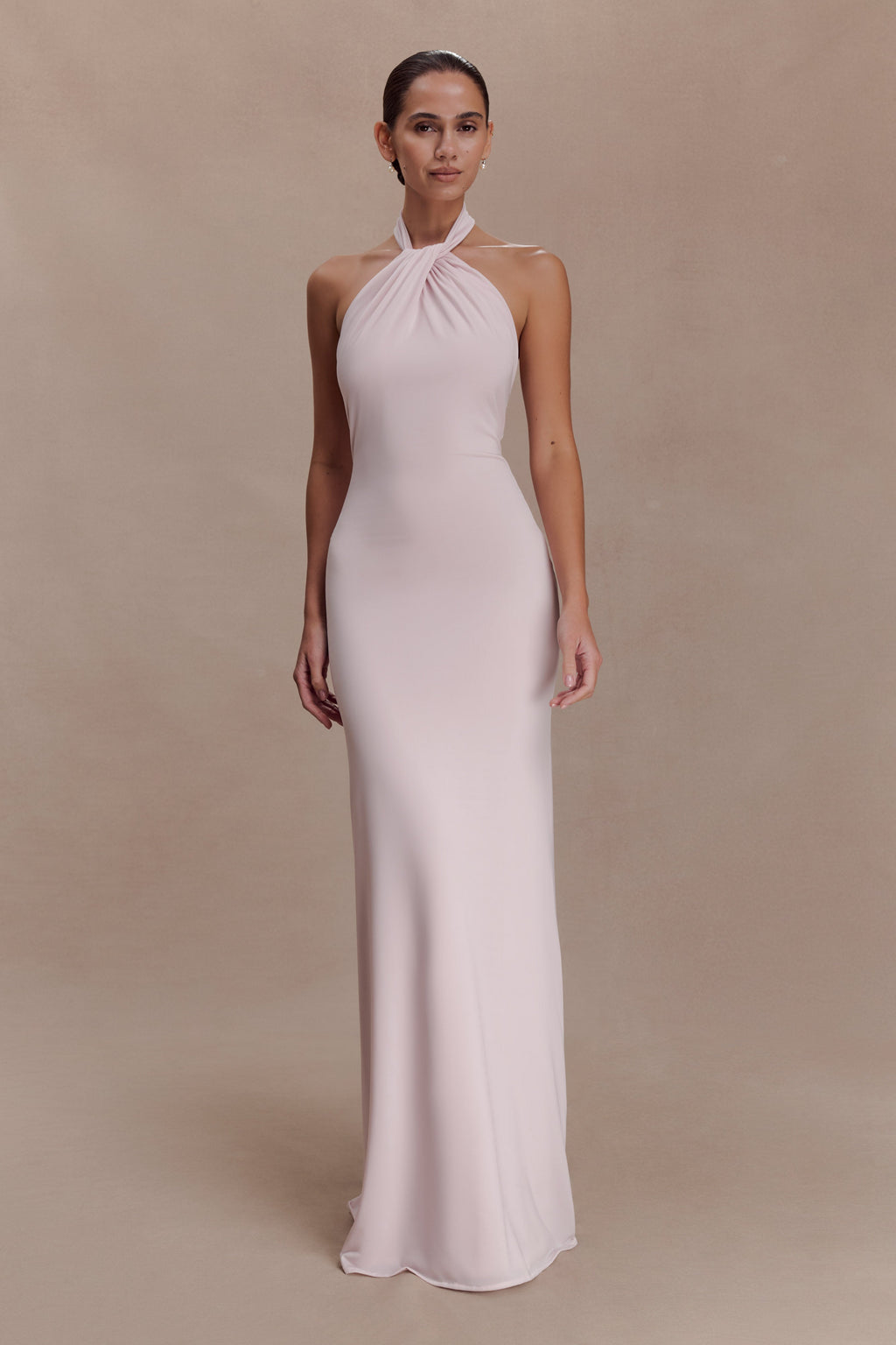 Elyna Slinky Halter Maxi Dress - Pale Pink