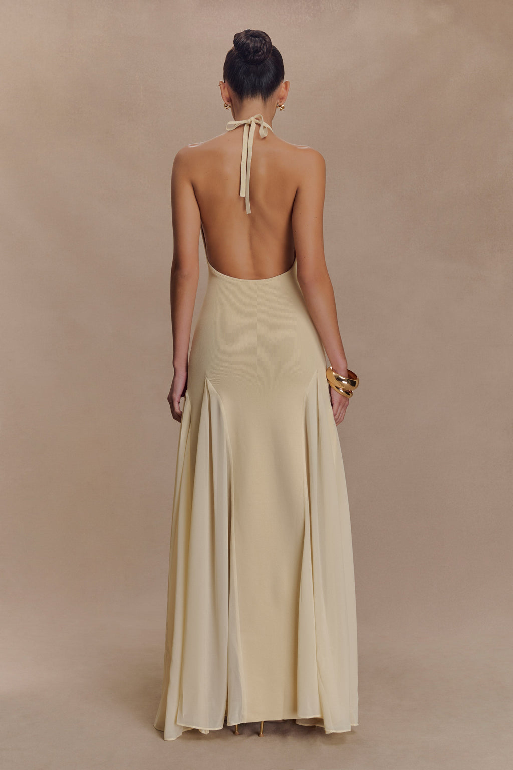 Soleil Knit And Mesh Halter Maxi Dress - Cream