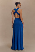 Marlee Asymmetrical Slinky Maxi Dress - Cobalt