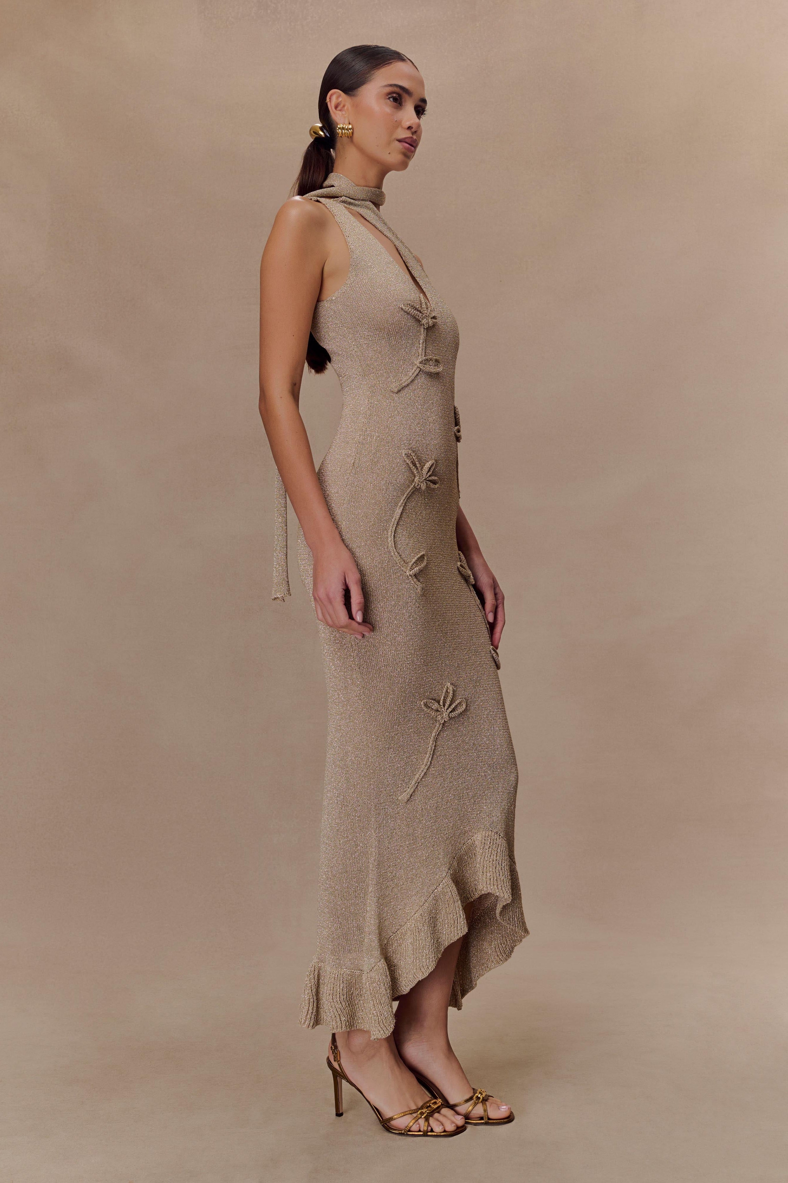 Celestino Floral Metallic Knit Maxi Dress - Gold