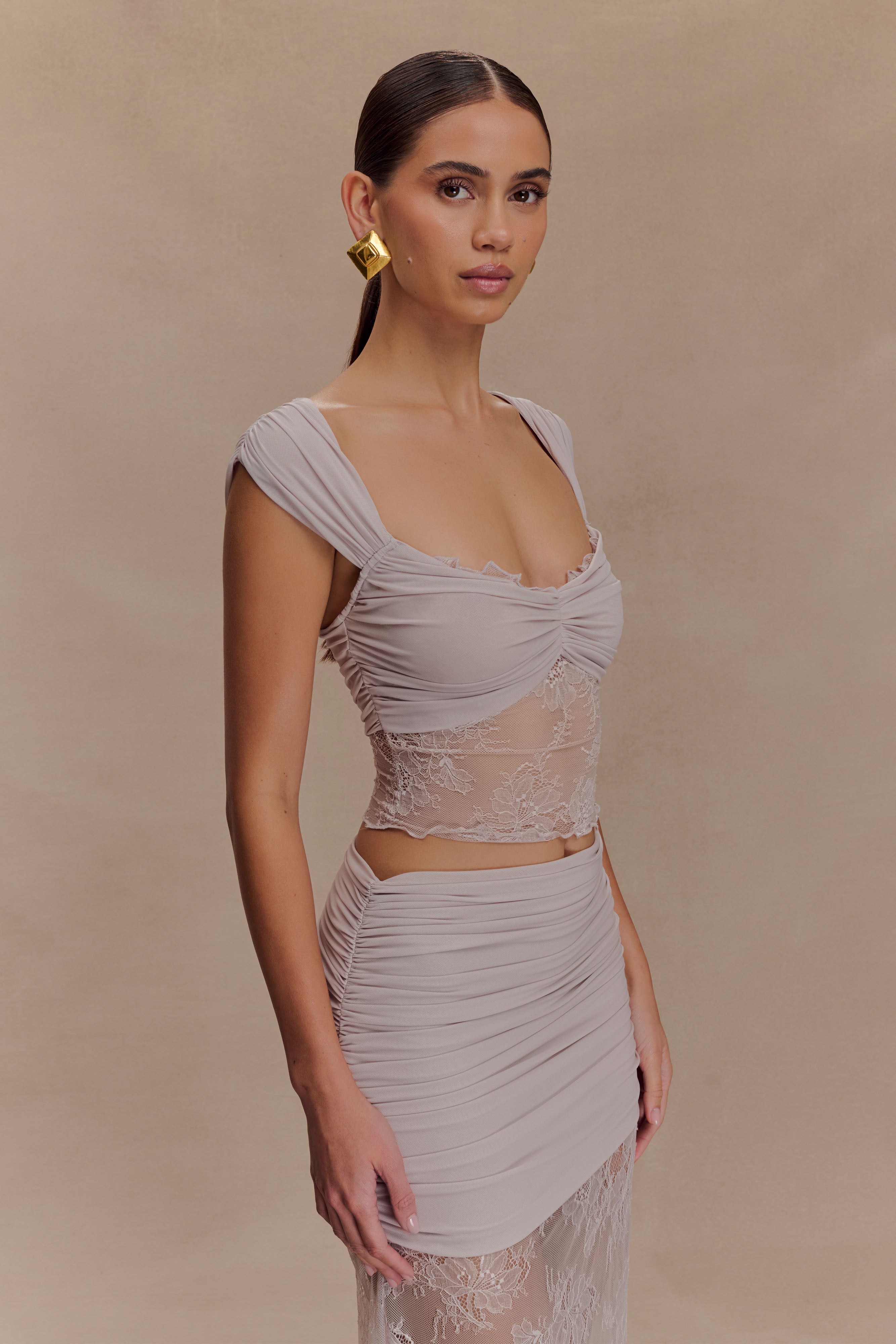 Guinevere Lace And Mesh Top - Lilac