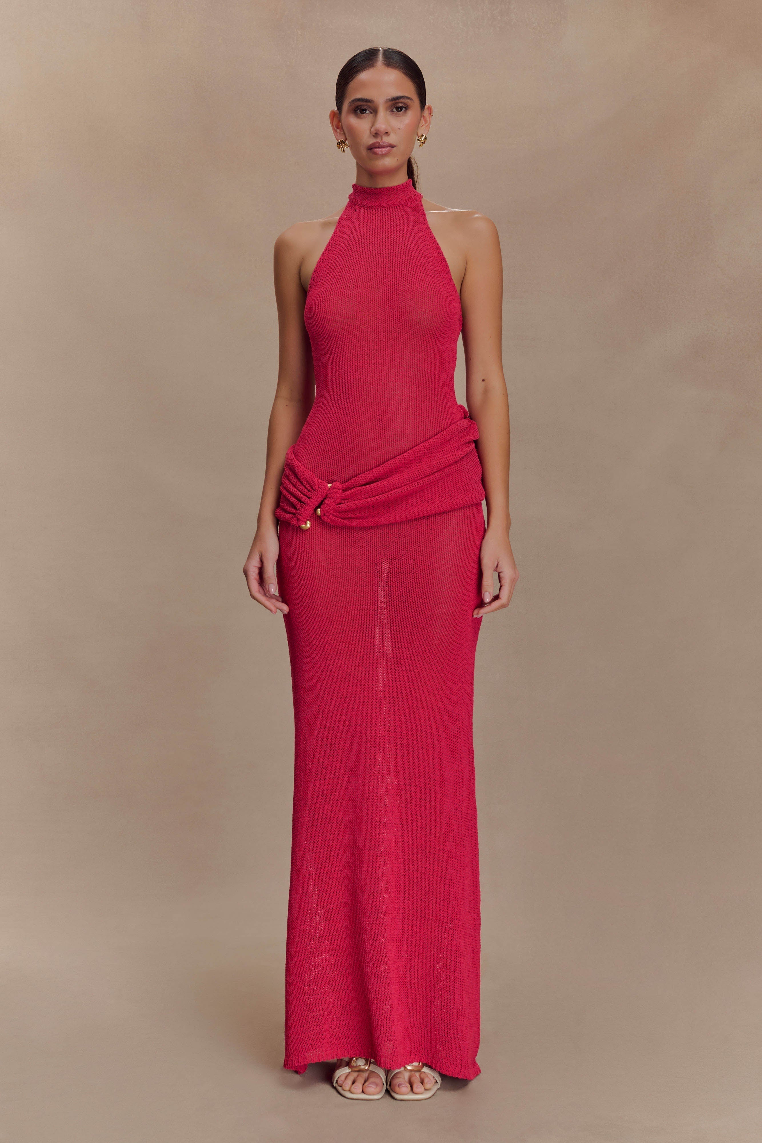Reece Halter Knit Maxi Dress - Dragonfruit
