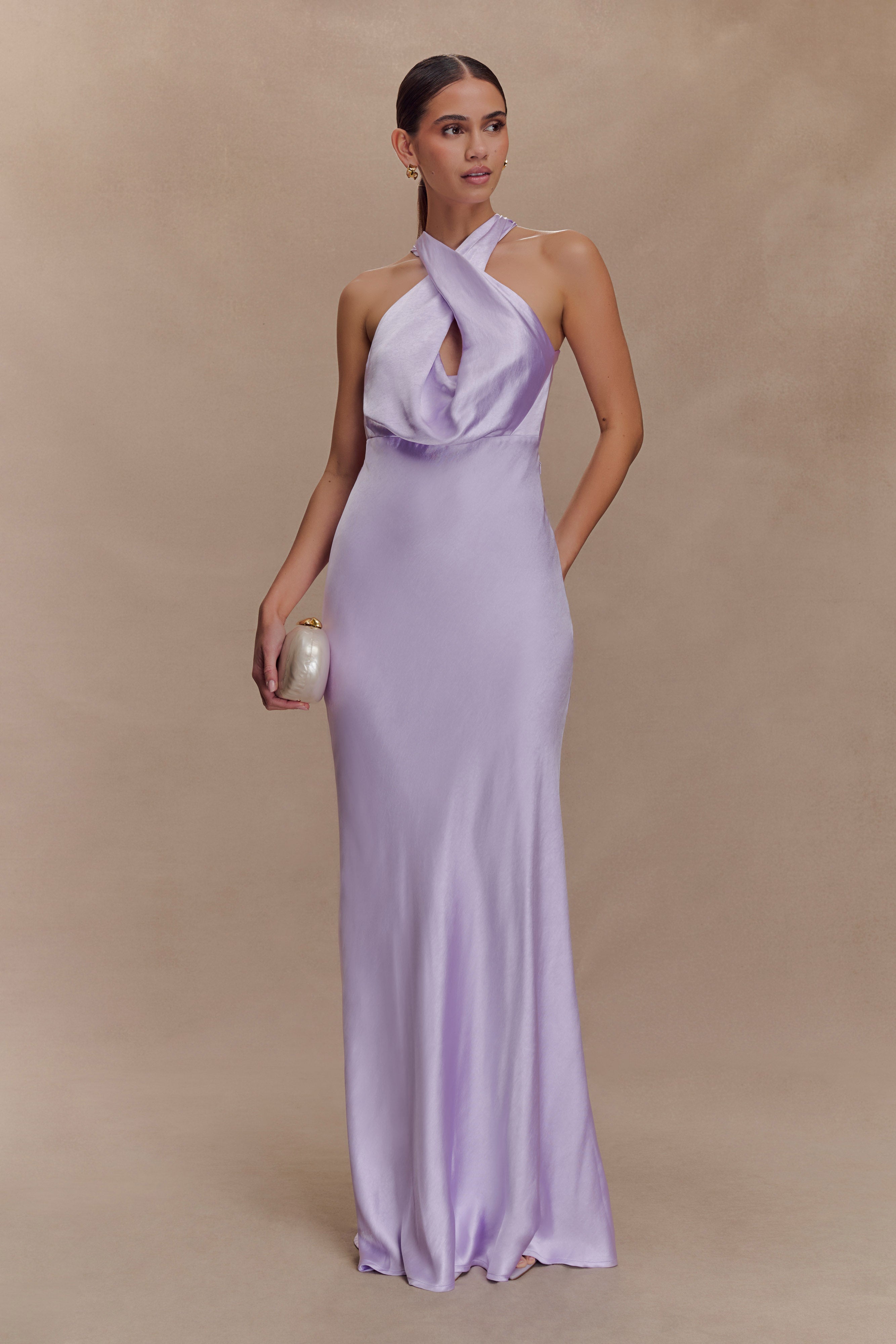 Phyllis Satin Halter Maxi Dress - Lilac