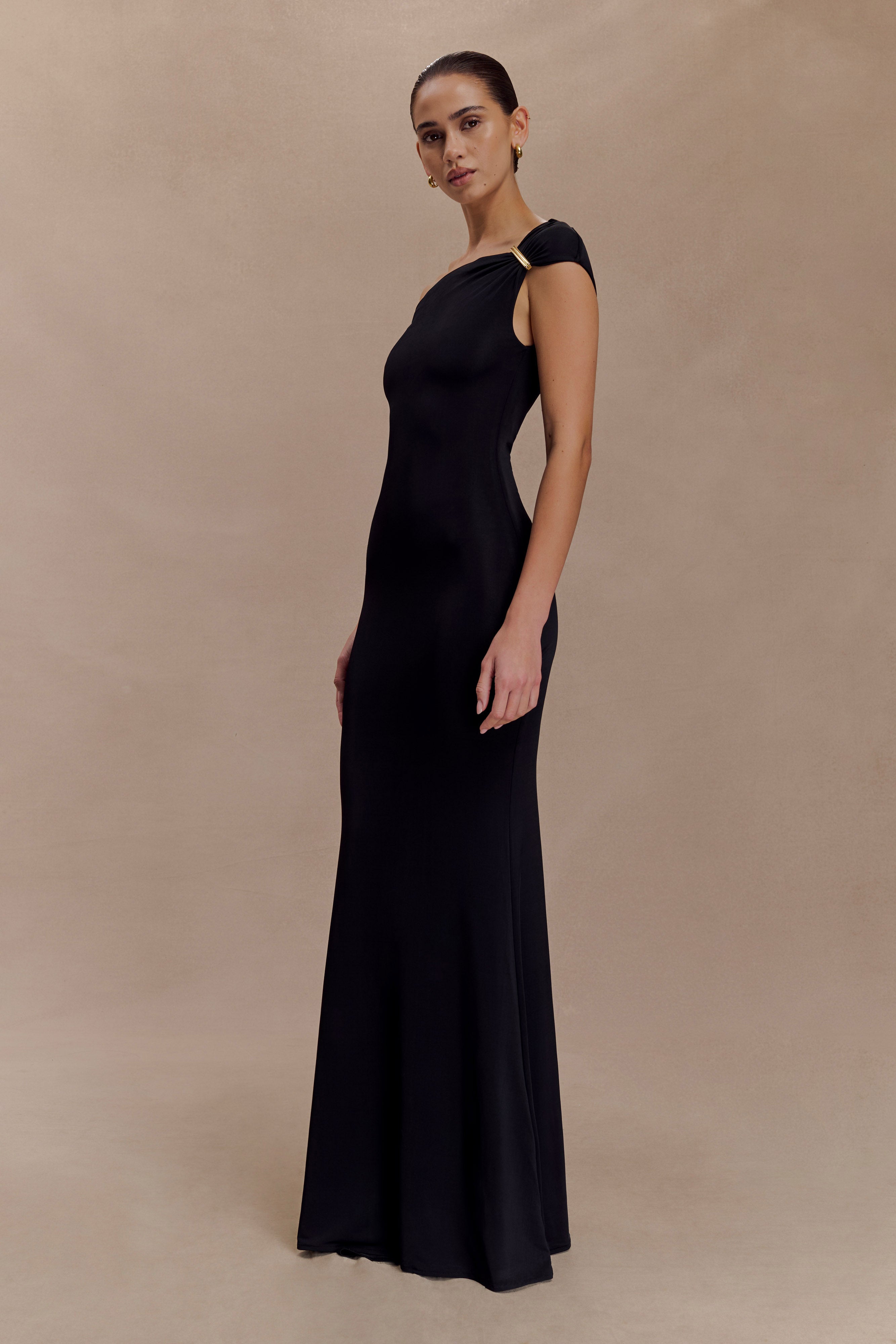 Kinsley Slinky Maxi Dress With Hardware - Black