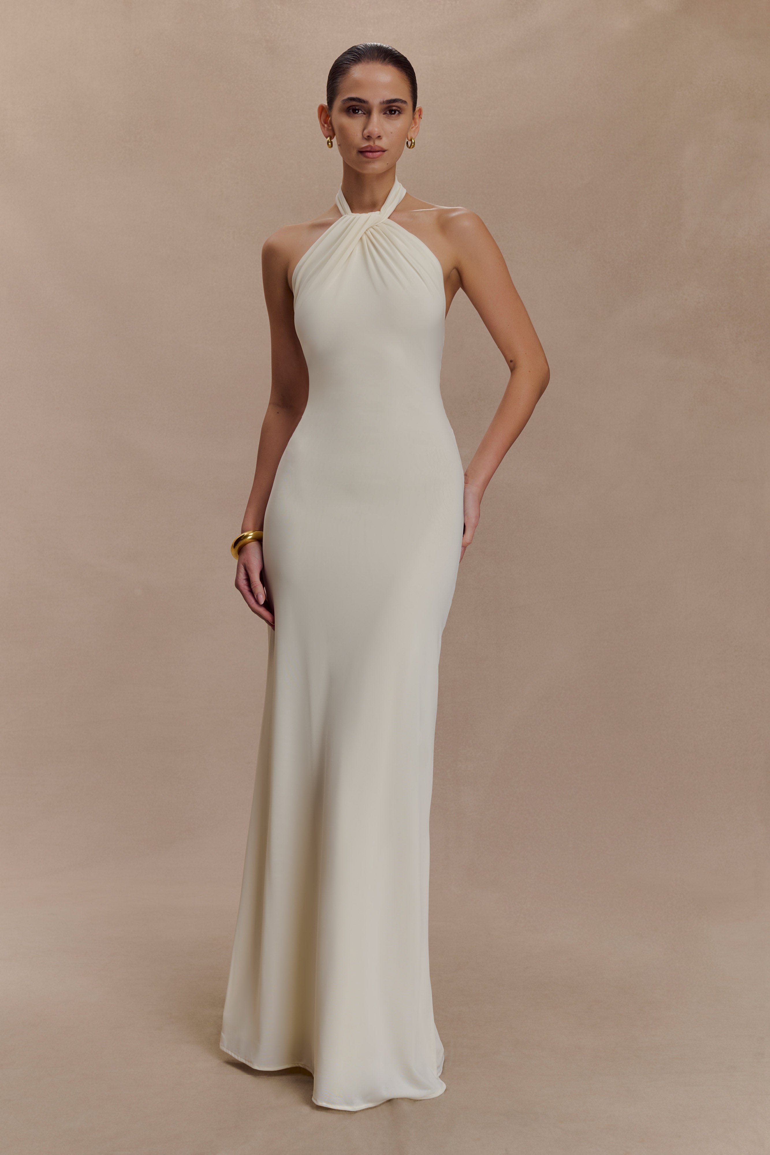 Elyna Slinky Halter Maxi Dress - Ivory