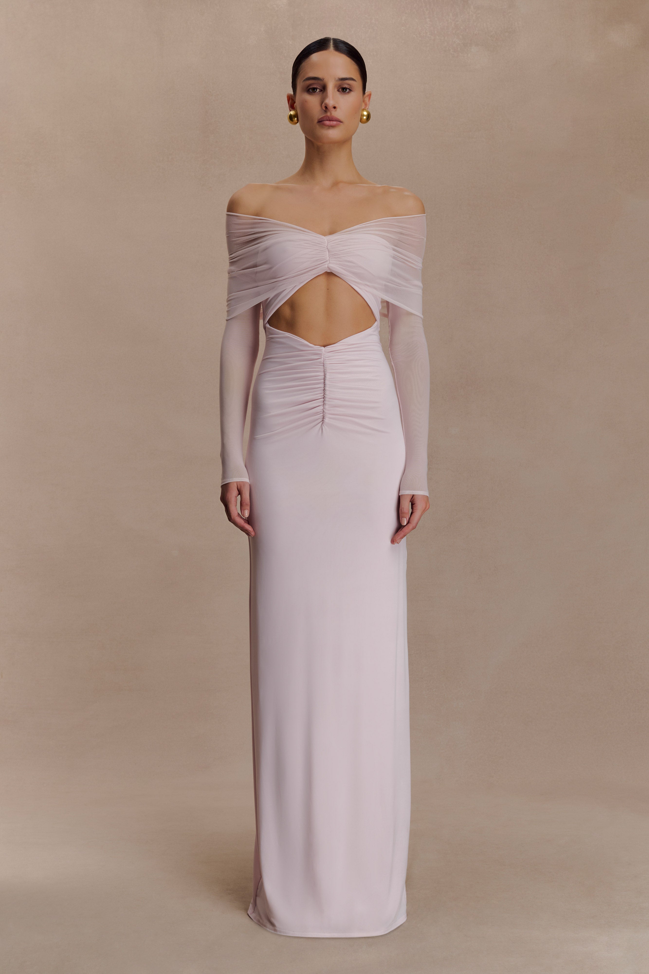 Rafaella Slinky And Mesh Maxi Dress - Pale Pink
