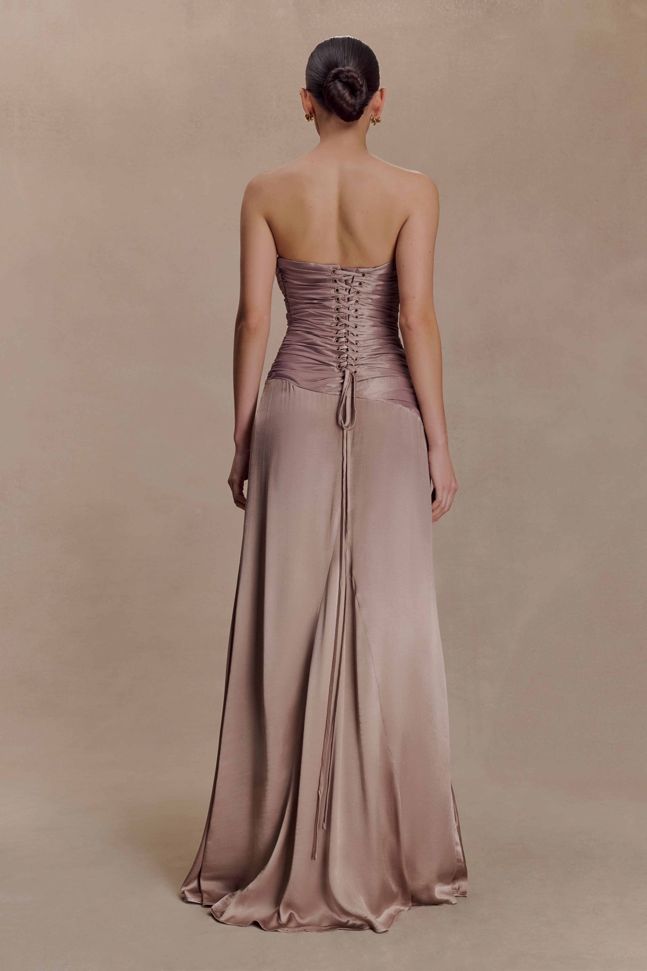 Serena Strapless Taffeta Maxi Dress - Bronze Taupe