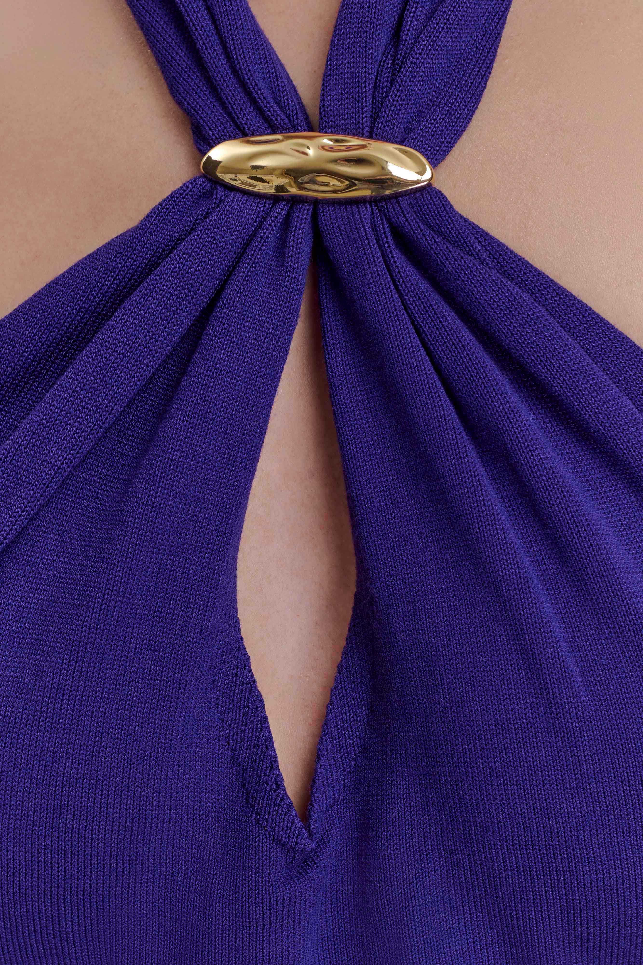 Ozias Halter Semi Sheer Knit Maxi Dress - Deep Purple