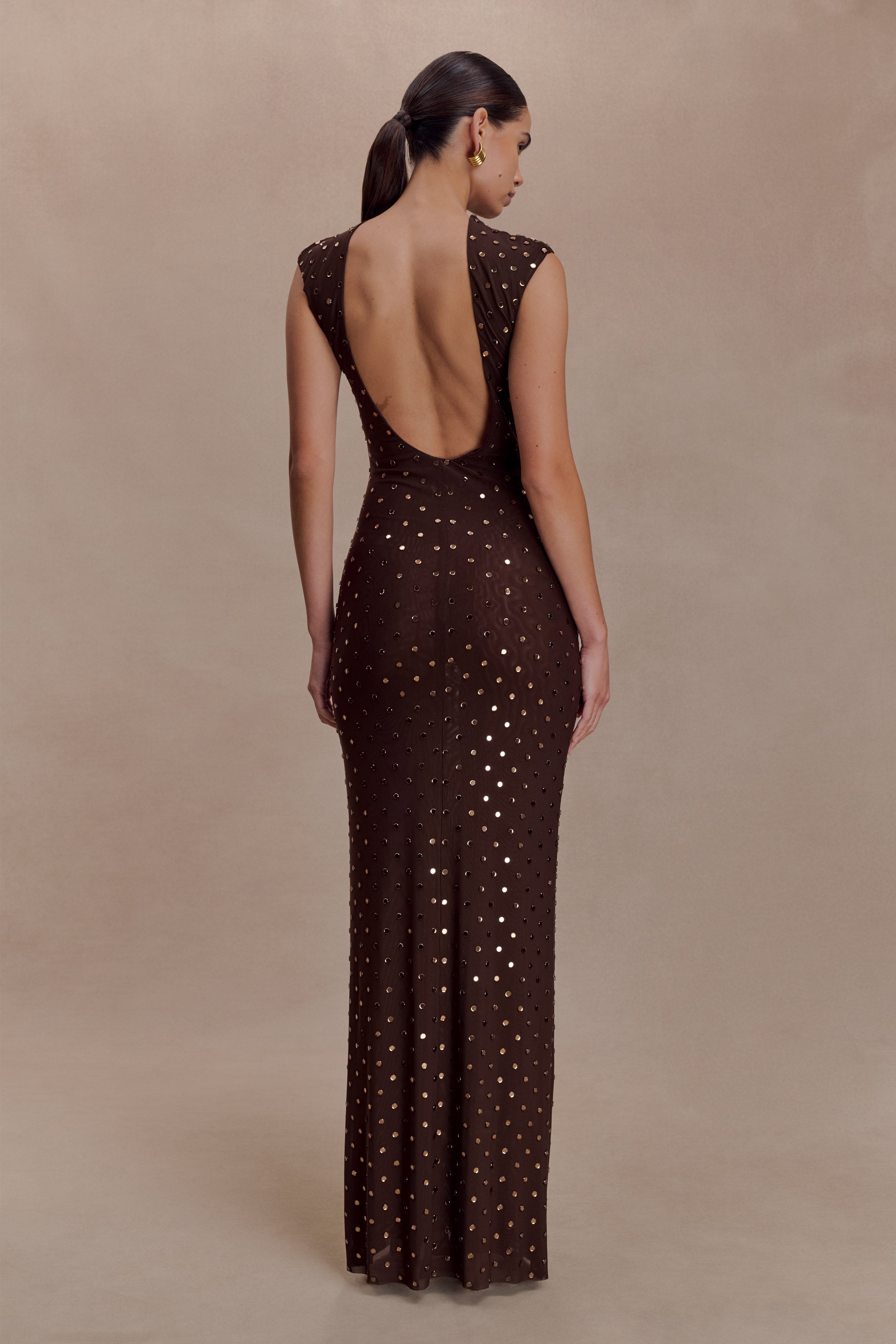 Samara Sleeveless Diamante Maxi Dress - Chocolate