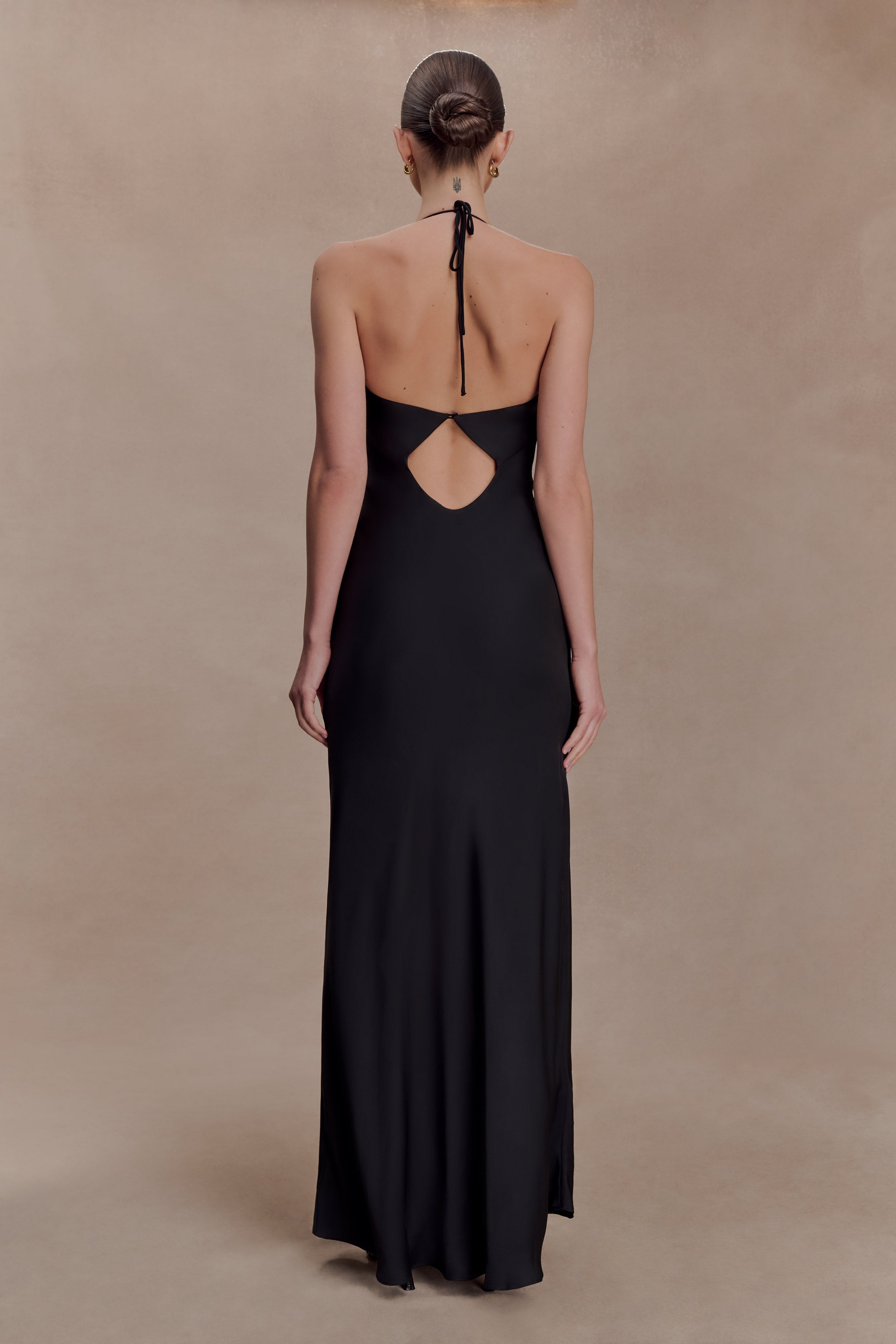 Lydia Cowl Neck Satin Maxi Dress - Black