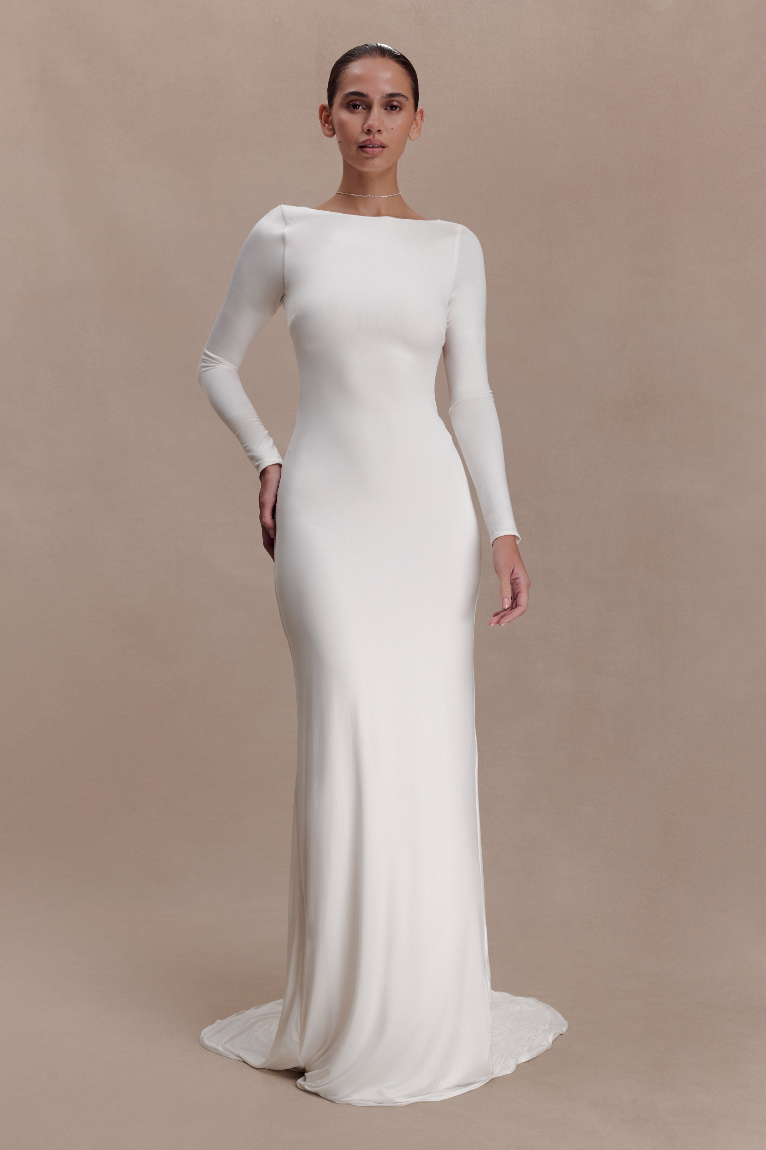 Marlene Slinky Low Back Maxi Dress - White