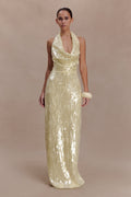 Gertrud Sequin Halter Maxi Dress - Lemon