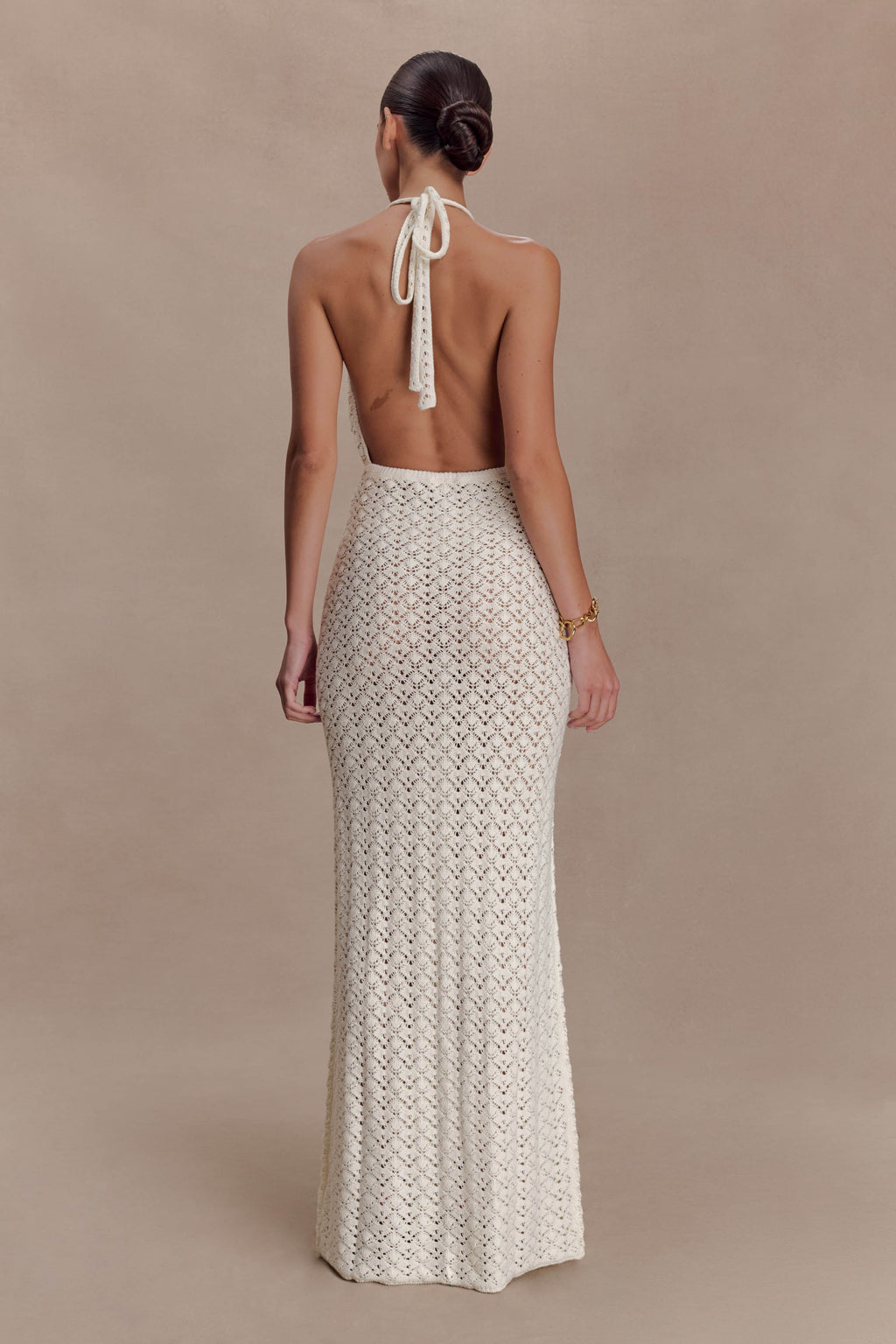 Deeliah Halterneck Crochet Maxi Dress -  Ivory