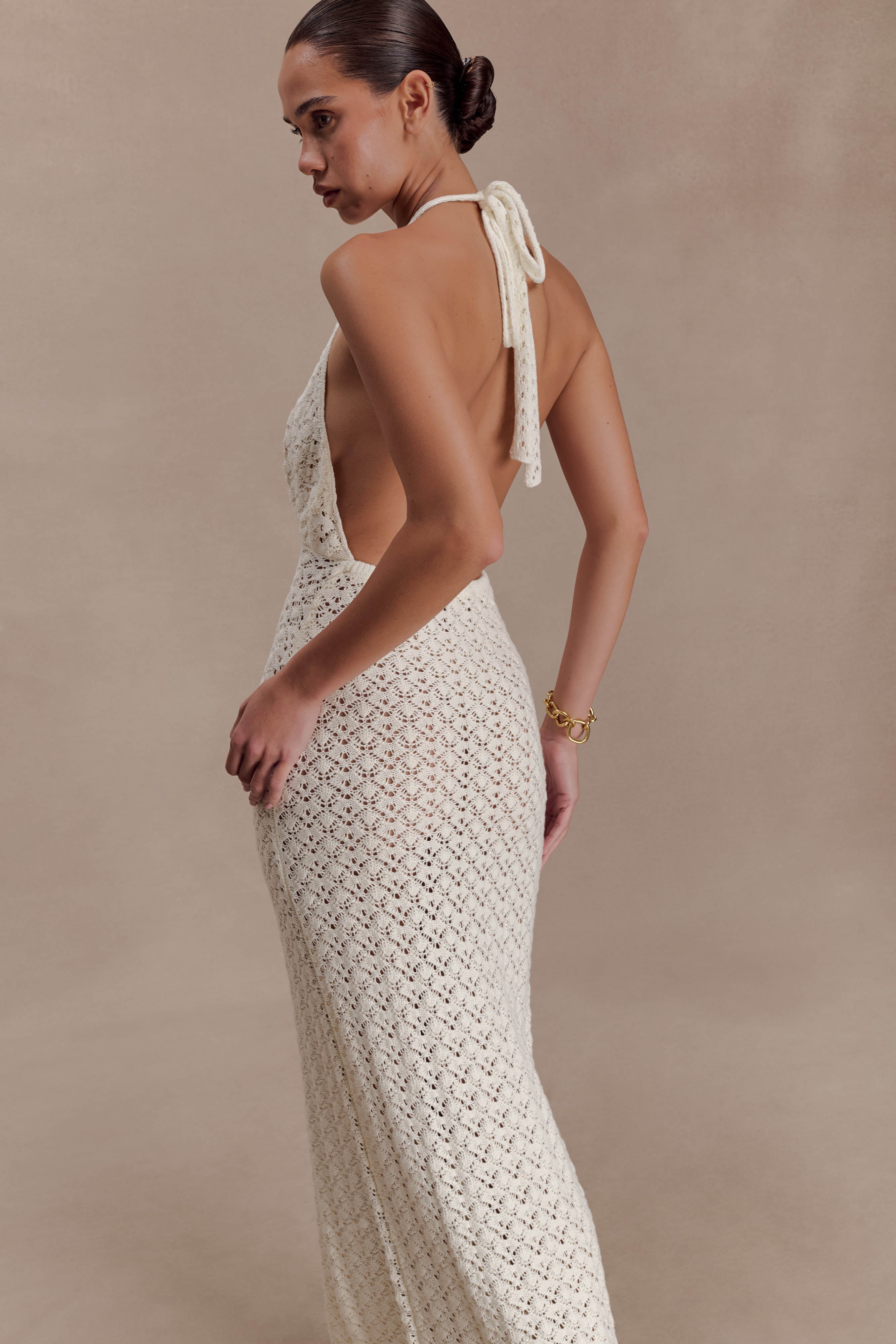 Deeliah Halterneck Crochet Maxi Dress -  Ivory