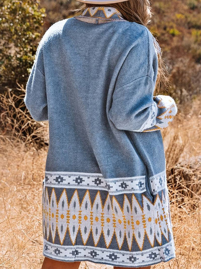 Blue Aztec- Cardigan Sweater for women