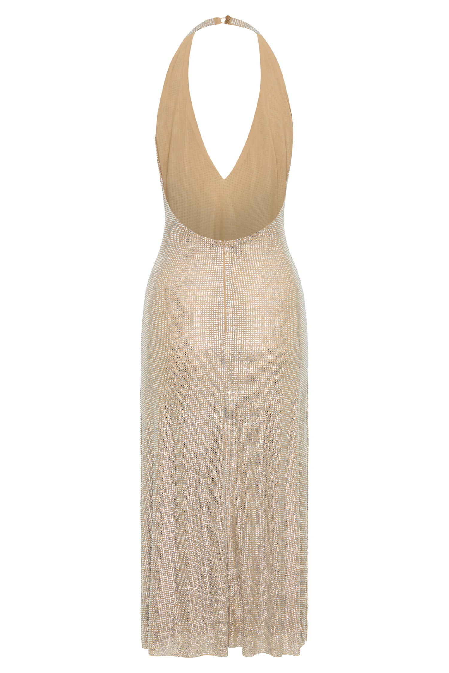 Genie Diamante Halter Midi Dress - Nude