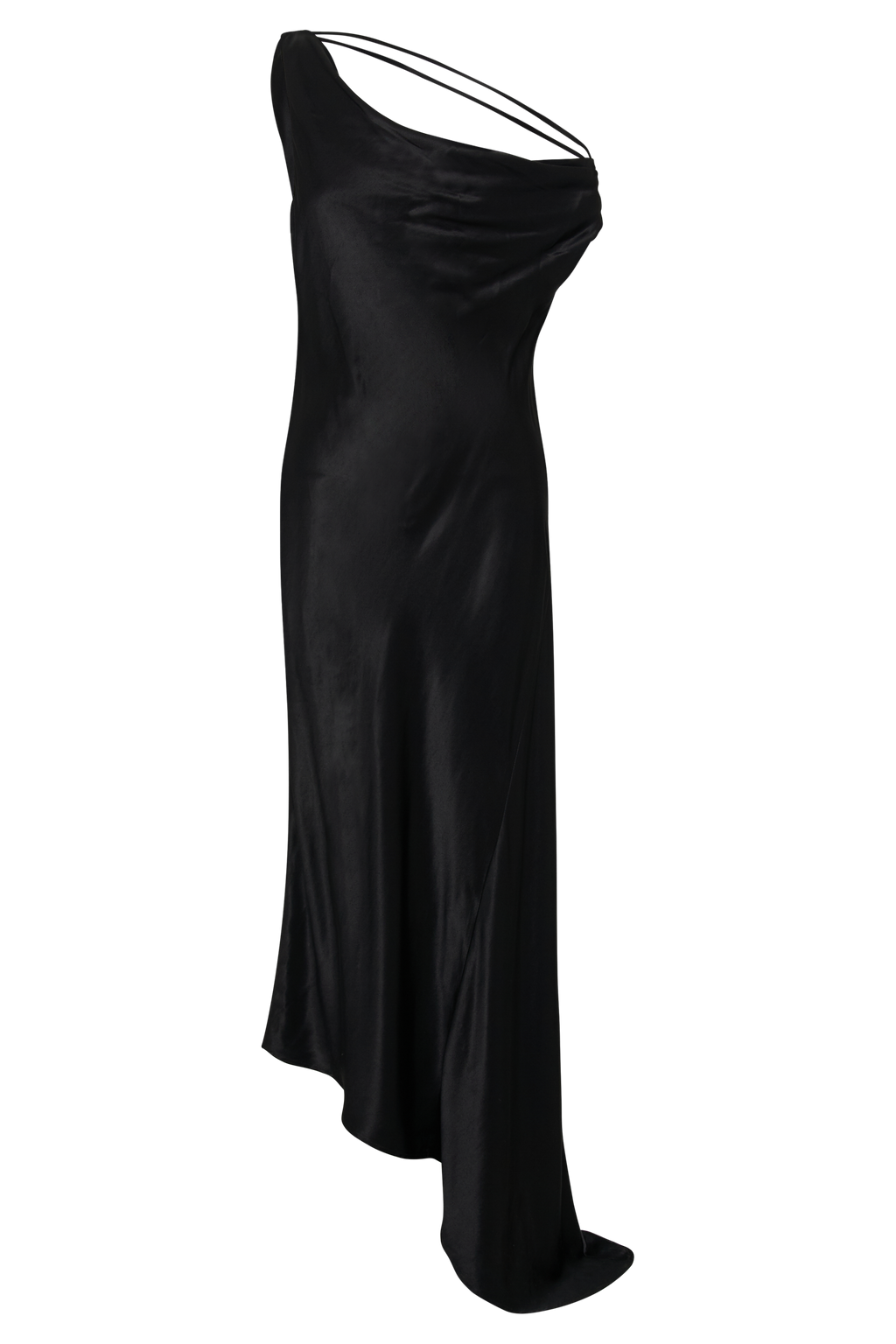 Yvette Slip Maxi Dress With Asymmetrical Hem - Black