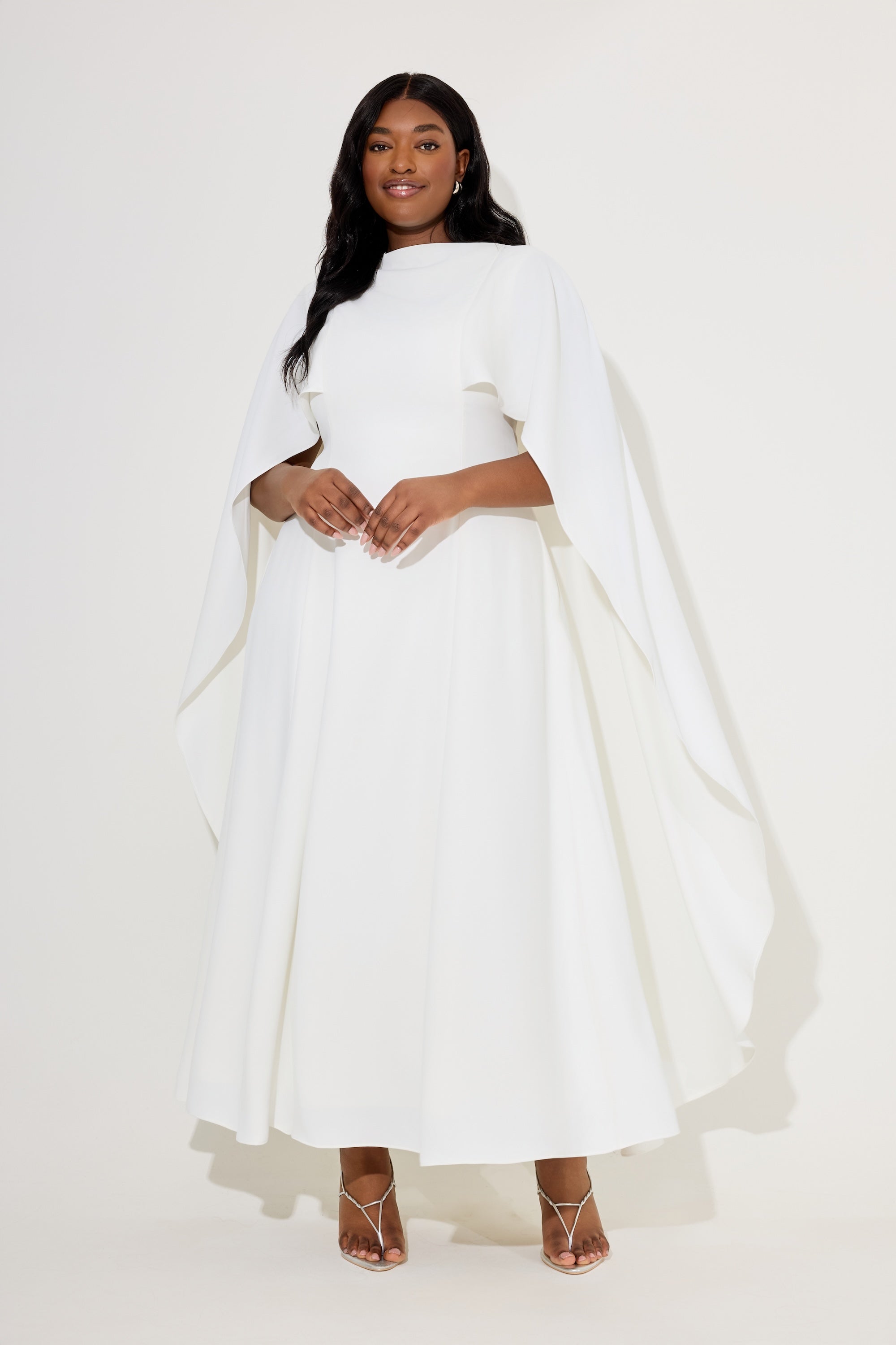 cape midi dress for wedding Pink Coast V Neck Cape Midi Dress