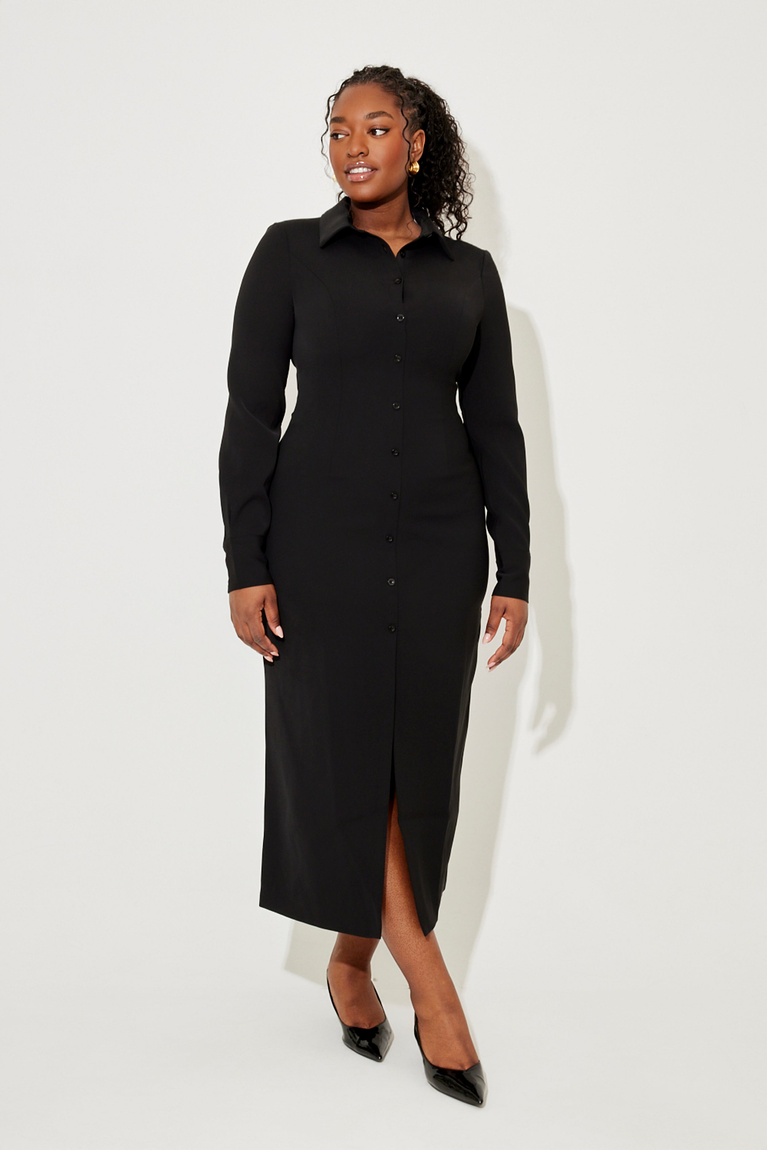 Long Sleeve Collar Maxi Dress