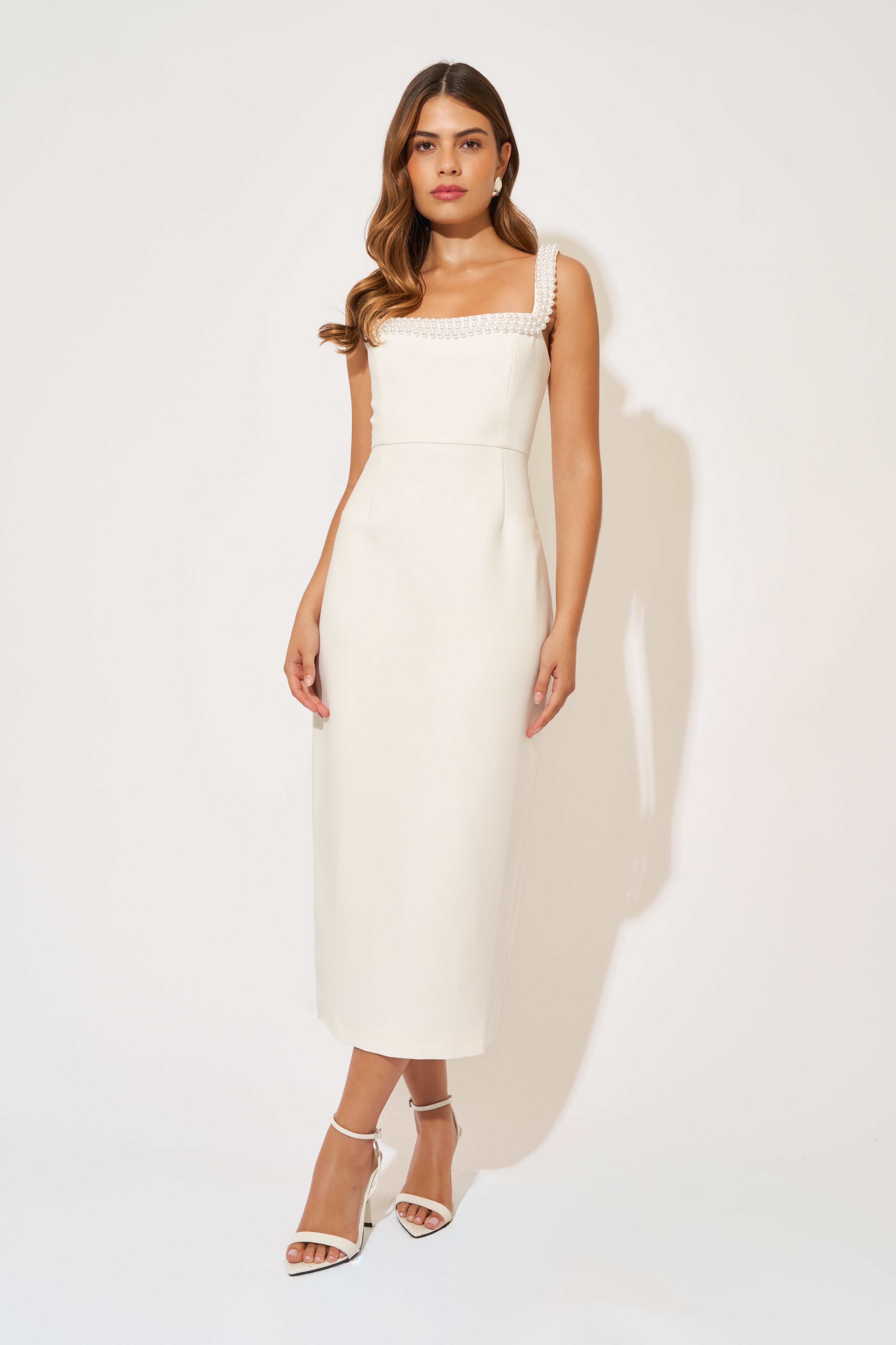 Pearl Trim Midi Dress