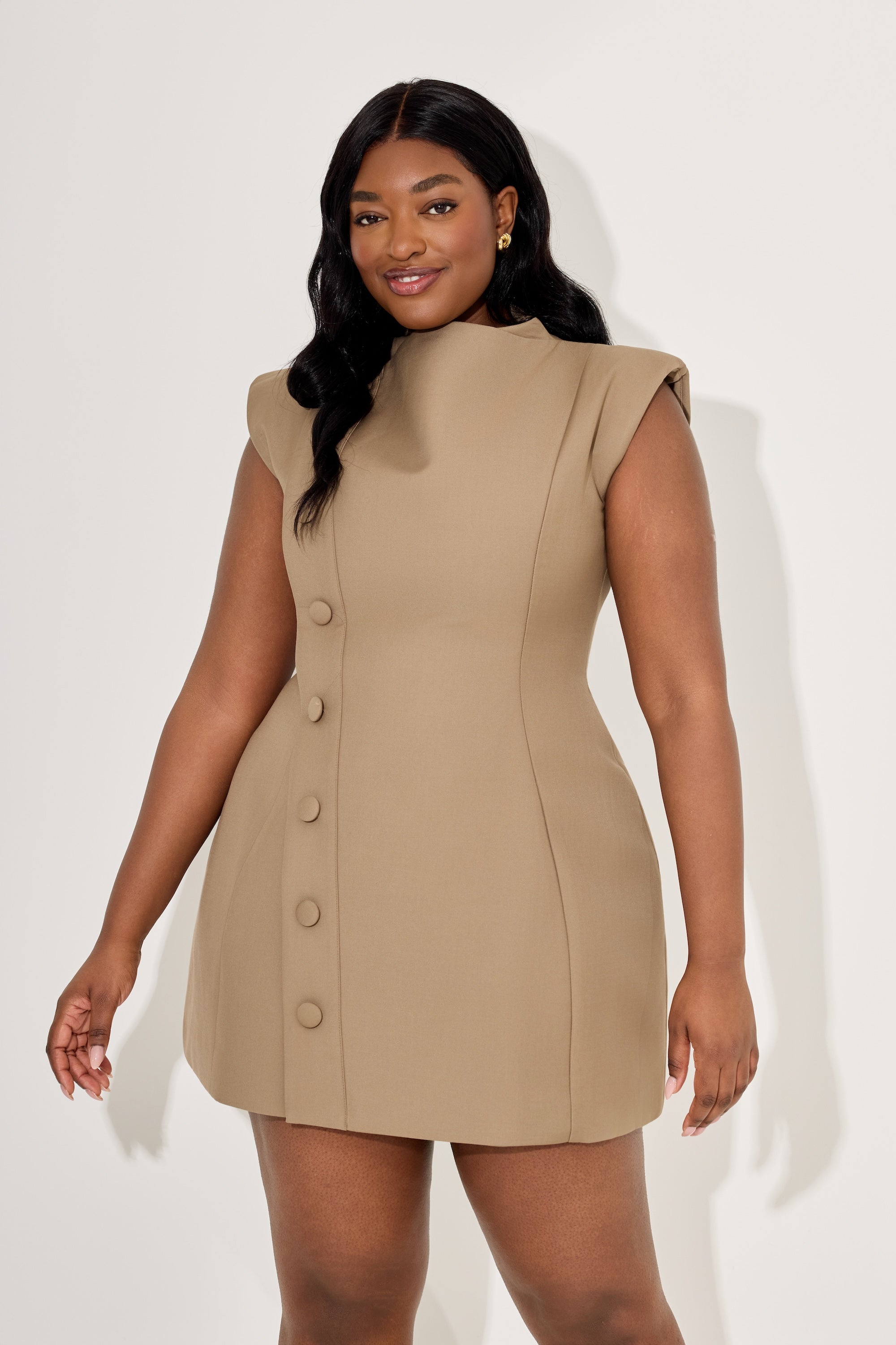 Sleeveless Button Detail Mini Dress