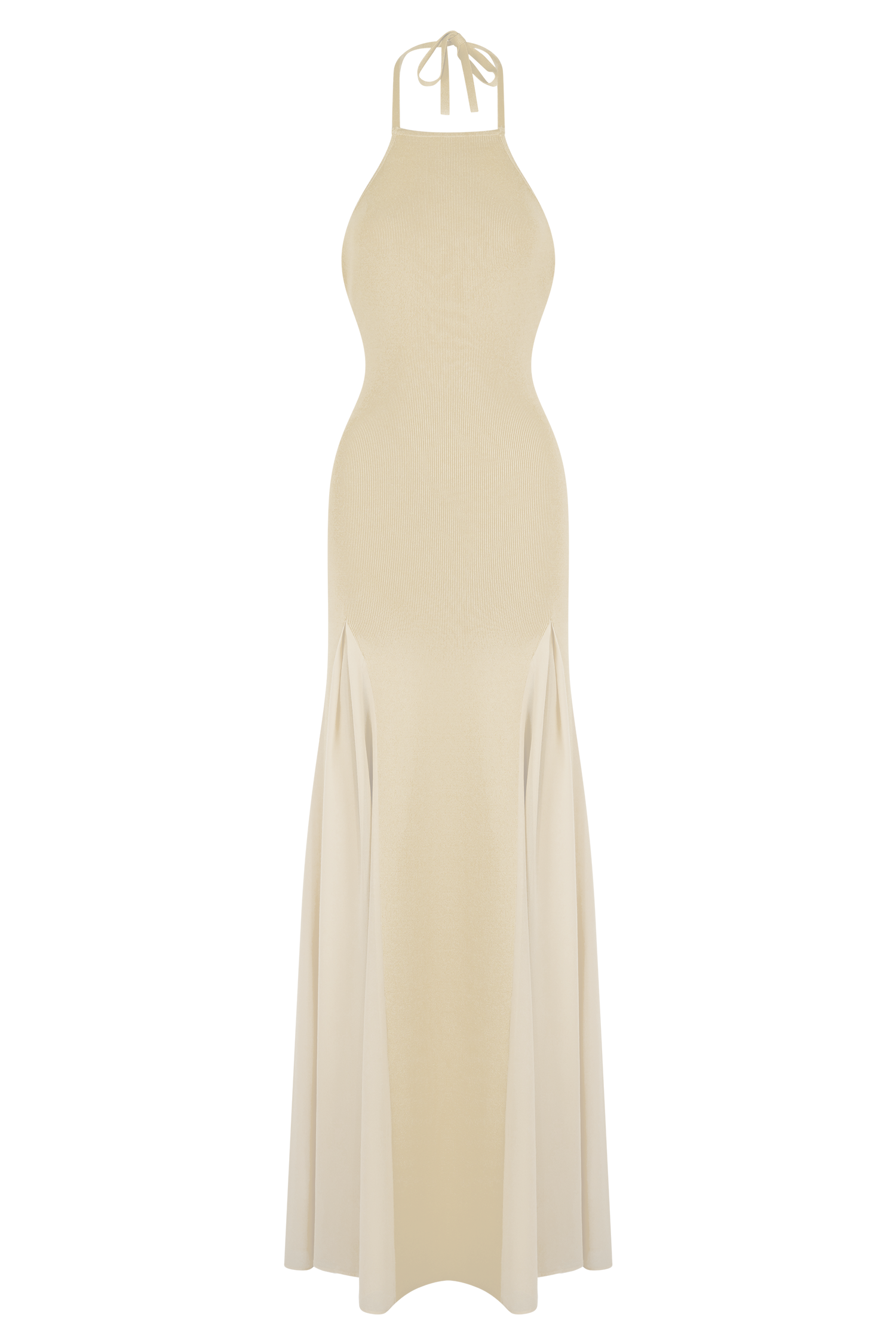 Soleil Knit And Mesh Halter Maxi Dress - Cream