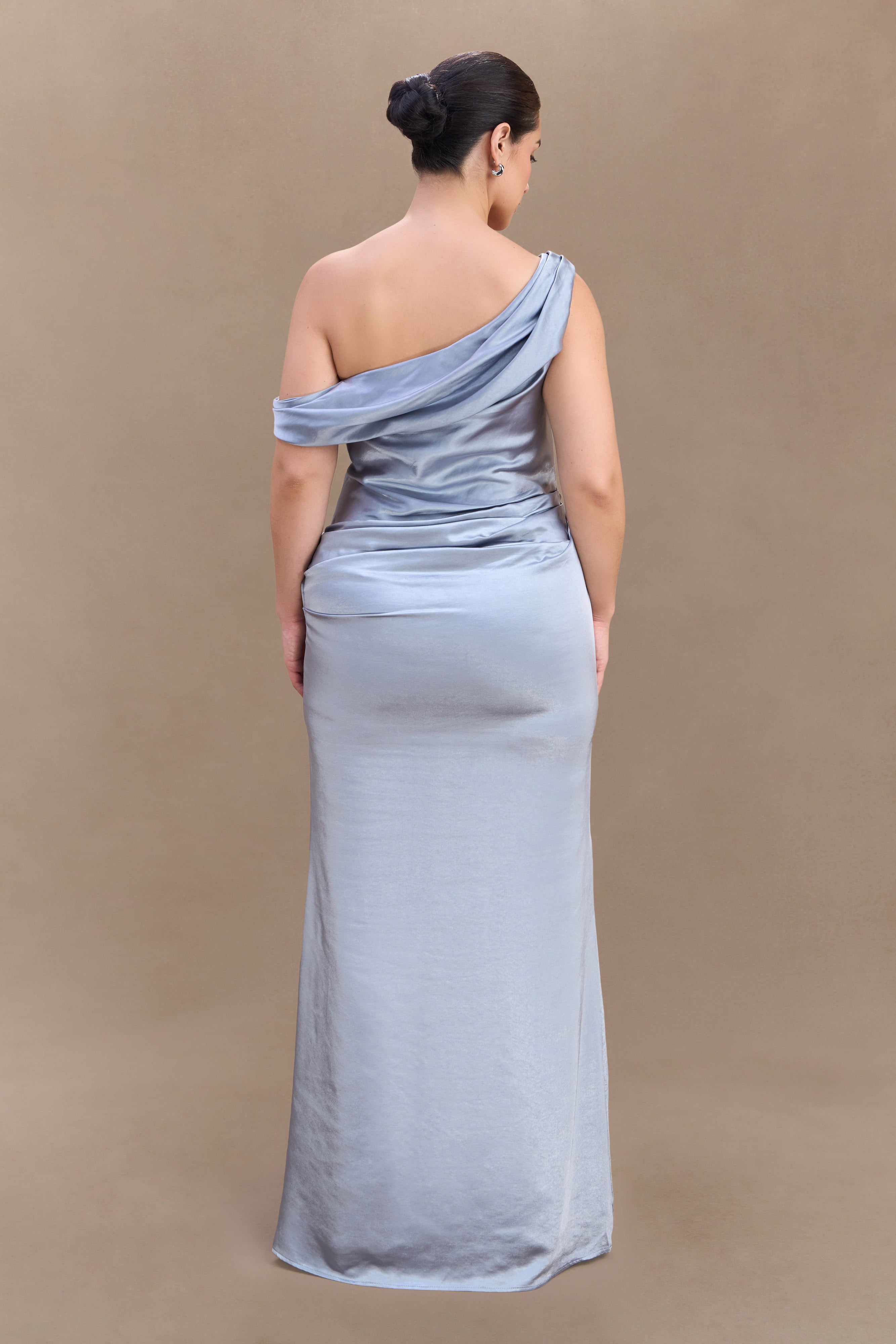 Dalia Off Shoulder Satin Maxi Dress - Frosted Blue
