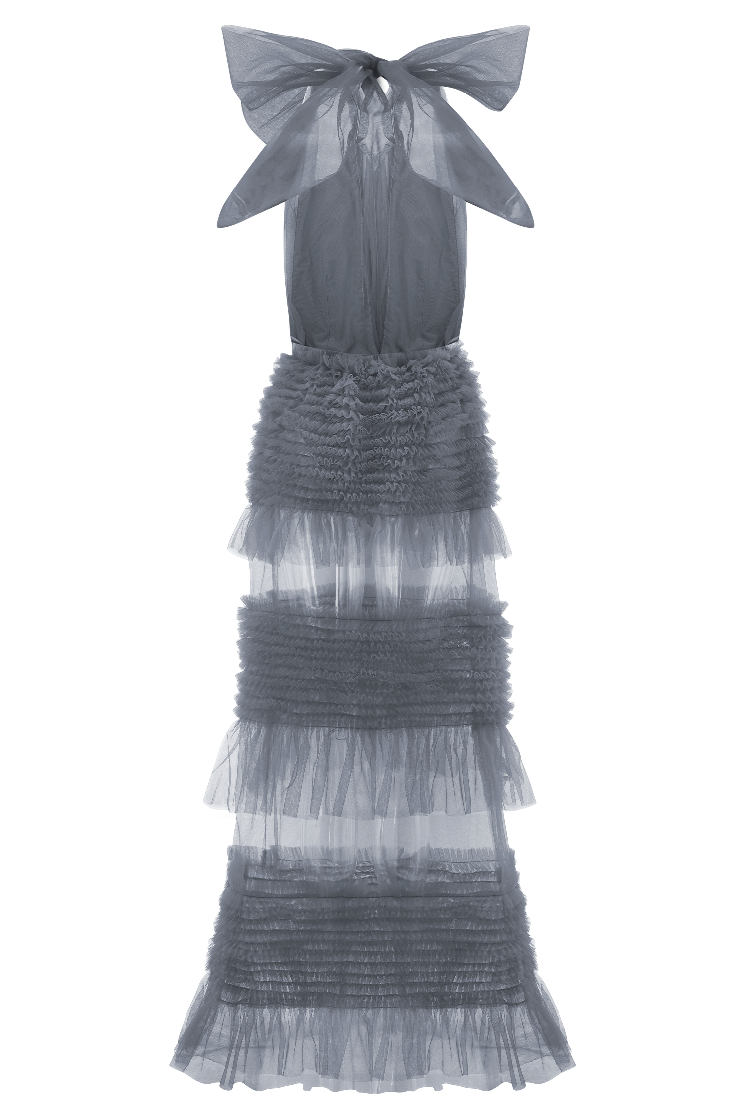 Minka Mesh Ruffle Halter Maxi Dress - Dusty Blue