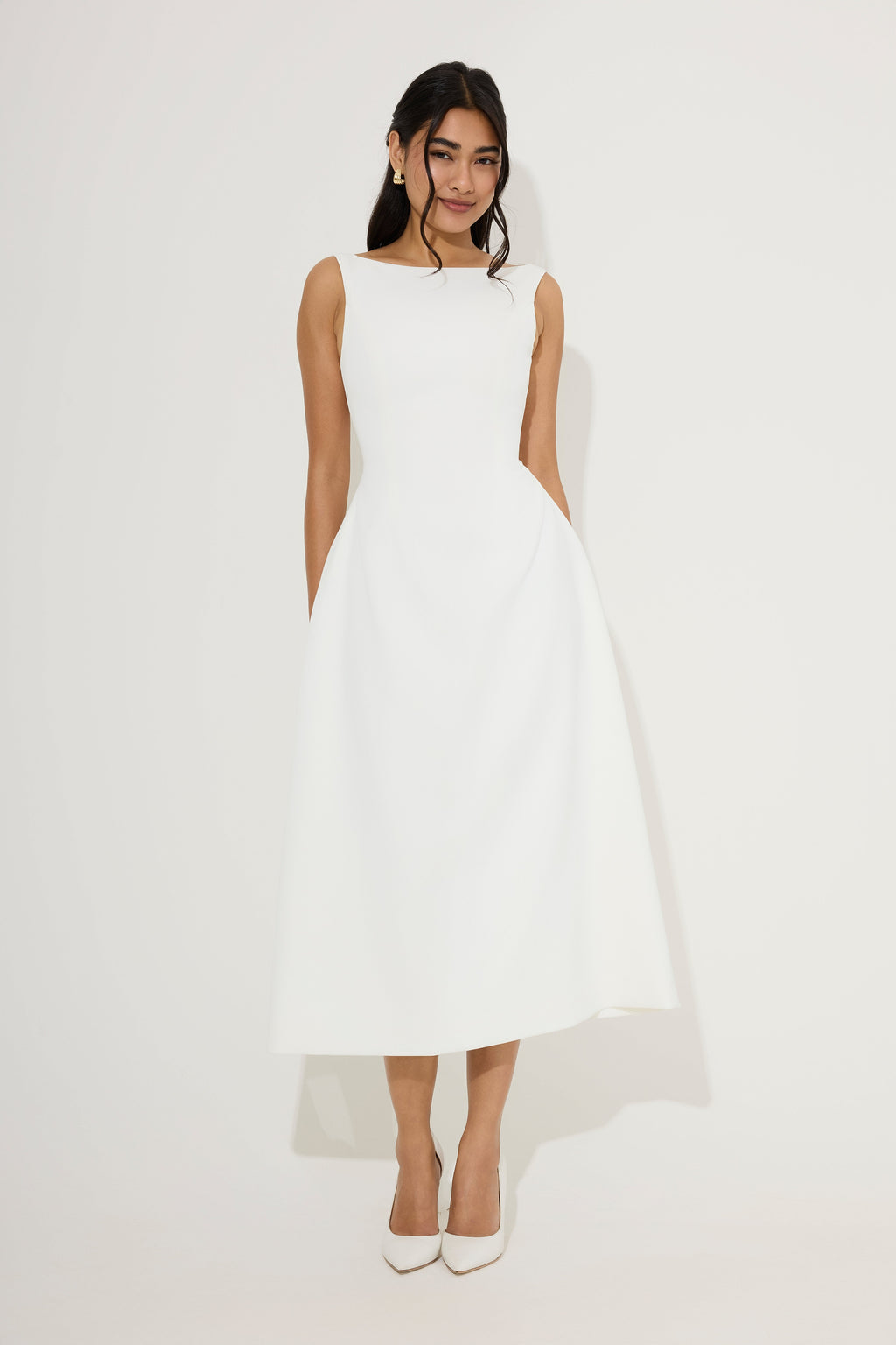 Straight Neck Midi Dress