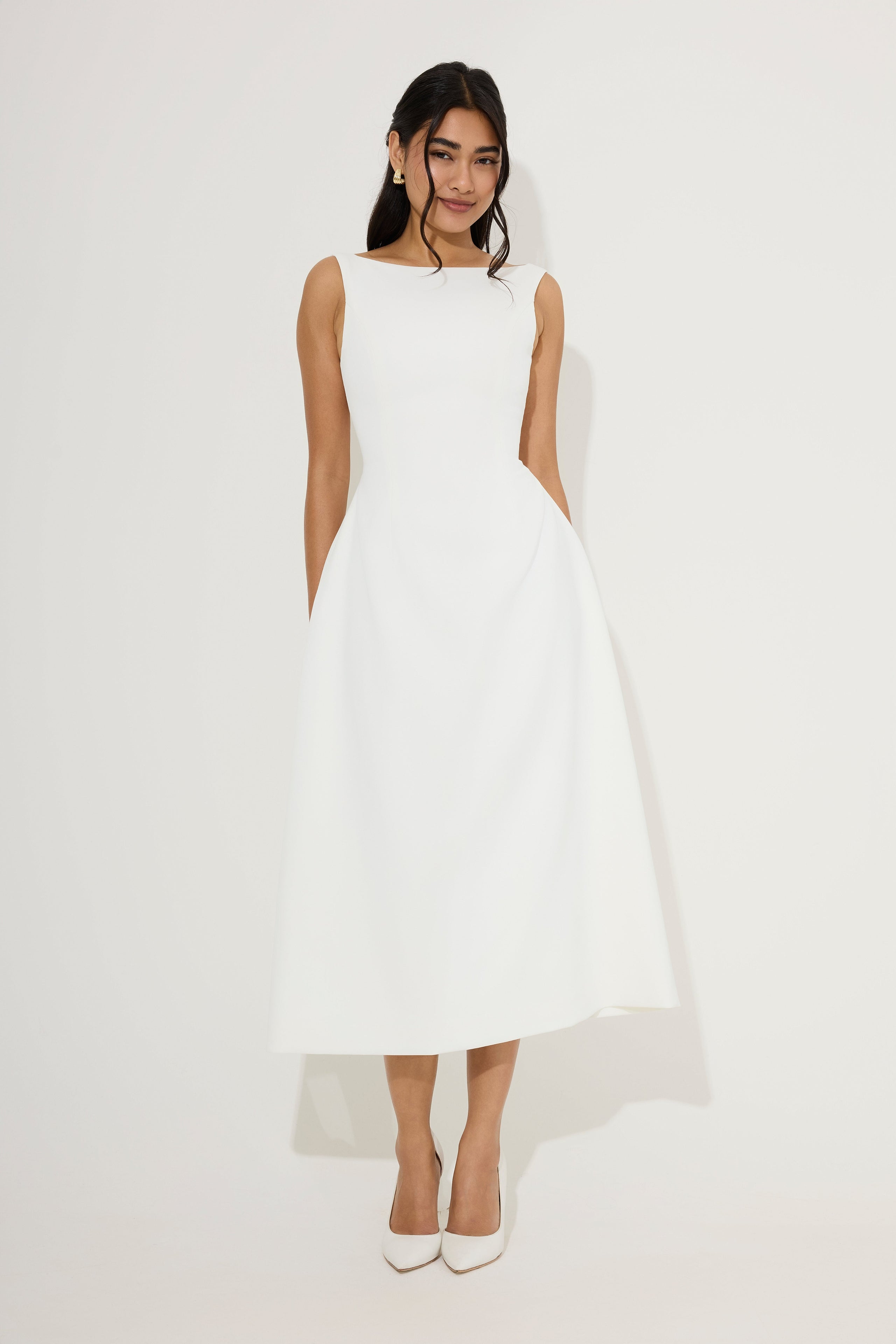 Straight Neck Midi Dress