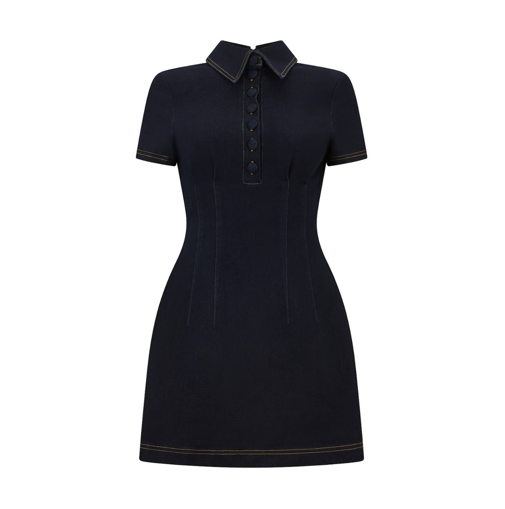 Cotton Mix Denim Collared Mini Dress