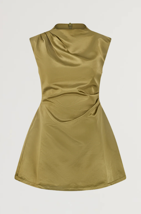 Satin Straight Neck Mini Dress