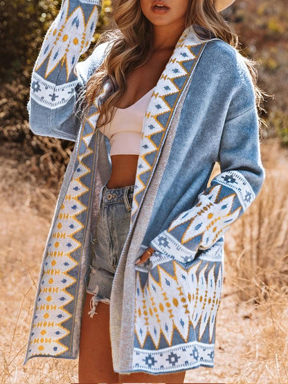 Blue Aztec- Cardigan Sweater for women